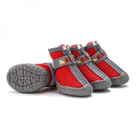 Sonbest Pet Anti-slip Breathable Wear-resistant Shoes (ventilation 0701 Nine-hole Net) 5 PCS Red