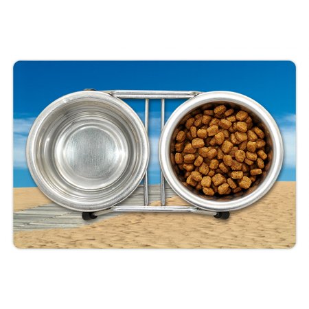 Beach Pet Mat for Food and Water  Wooden Path Over a Sand Dune Secret Paradise Beach for Recreation and Clam Photo  Non-Slip Rubber Mat for Dogs and C