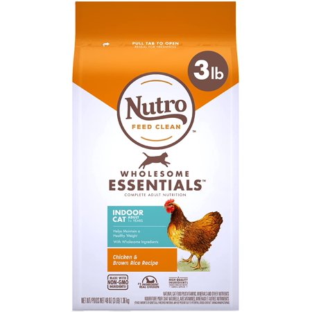 NUTRO WHOLESOME ESSENTIALS Adult Indoor Natural Dry Cat Food for Healthy Weight Farm-Raised Chicken & Brown Rice Recipe  3 Lb. Bag