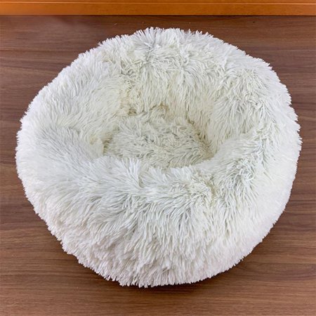 MEROTABLE Pet Dog Winter Round Plush Bed House Soft Long Plush Cat Bed for Small Dogs Cats  White M