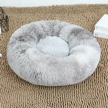 MEROTABLE Winter Warm Round Plush Dog Beds Kennel Warm Fleece Dog Bed for Medium Small Dogs Cats Gray 80cm