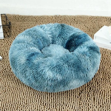 MEROTABLE Winter Warm Round Plush Dog Beds Kennel Warm Fleece Dog Bed for Medium Small Dogs Cats Dark Blue 50cm