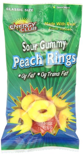 Energy Club Sour Gummy Peach Rings, 7.5-Ounce Bags (Pack of 6)