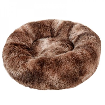 MEROTABLE Winter Warm Round Plush Dog Beds Kennel Warm Fleece Dog Bed for Medium Small Dogs Cats Dark Coffee 50cm
