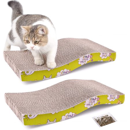 Cardboard Cat Scratchers for Indoor Cats  Reversible Cat Scratch Pad with Catnip  Corrugated Board for Furniture Protection 2 Pack