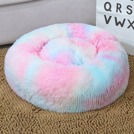 MEROTABLE Winter Warm Round Plush Dog Beds Kennel Warm Fleece Dog Bed for Medium Small Dogs Cats Pink 40cm