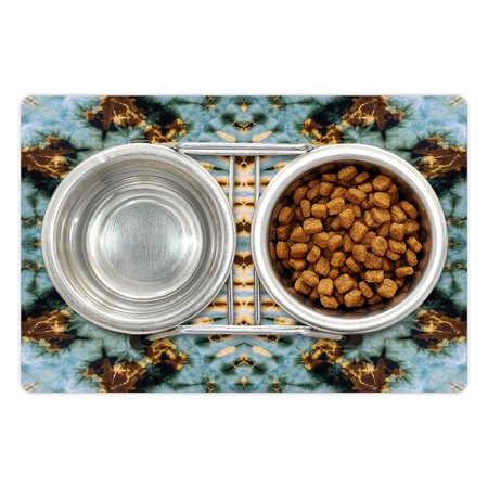 Hippie Pet Mat for Food and Water  Close up Effect Hippie Motif Maya Clan in Dirt Tones Counter Culture Print  Non-Slip Rubber Mat for Dogs and Cats  