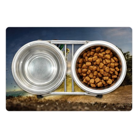 Teen Room Pet Mat for Food and Water  Man on the Bike Racing in Earth Path Nature and Exotic Sports Success Theme Image  Non-Slip Rubber Mat for Dogs 