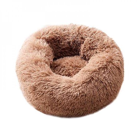 MEROTABLE Pet Dog Winter Round Plush Bed House Soft Long Plush Cat Bed for Small Dogs Cats  Coffee M