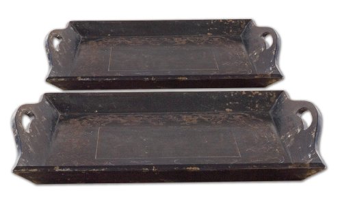 Uttermost Melani Aged Black Mango Wood Trays (Set of 2)
