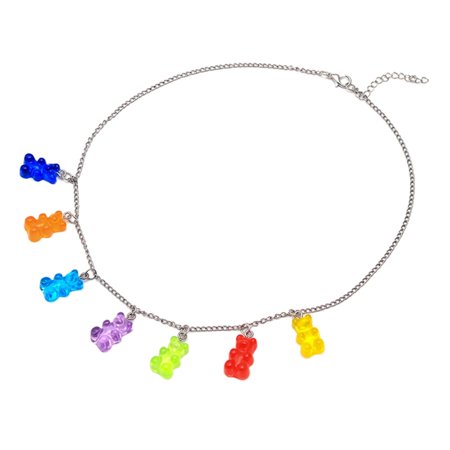 YESTUNE Charm Necklace Resin Gummy Cartoon Bear Link Chain Pendant Necklace for Girls