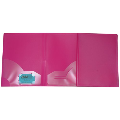 JAM Paper Heavy Duty Plastic Two-Pocket School Folders, Fuchsia Pink, 108/Pack 946172B thumbnail