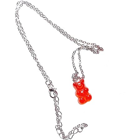 WESTOCEAN Cute Gummy Bears Necklace Resin Gummy Bear Pendant Necklace Iron Chain Jewelry for Women Girls
