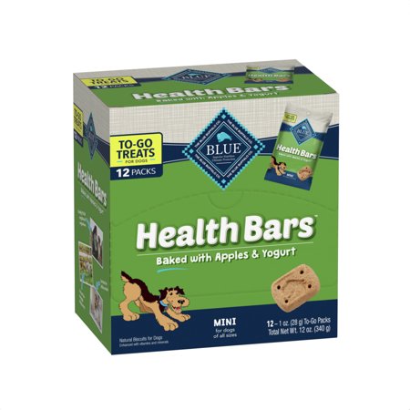 Blue Buffalo Health Bars Mini Natural Crunchy Dog Treats to-GO  Mini Biscuits  Apple & Yogurt 1-oz Bags (Pack of 12)