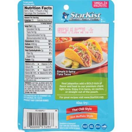 Variety Pack of 6 Starkist BOLD Tuna Creations - 2 Hot Buffalo Style, 2 Thai Chili Style, 2 Jalapeno thumbnail