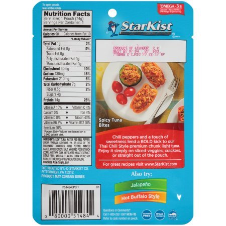 Variety Pack of 6 Starkist BOLD Tuna Creations - 2 Hot Buffalo Style, 2 Thai Chili Style, 2 Jalapeno thumbnail