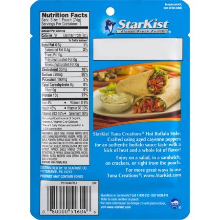 Variety Pack of 6 Starkist BOLD Tuna Creations - 2 Hot Buffalo Style, 2 Thai Chili Style, 2 Jalapeno thumbnail