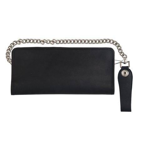 WLC2201 8 in. Double Fold 4 Pocket Leather Wallet with Chain - Black
