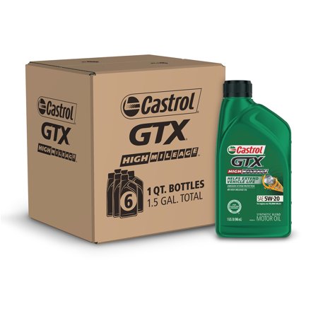 Castrol GTX High Mileage 5W-20 Synthetic Blend Motor Oil  1 Quart  Case of 6