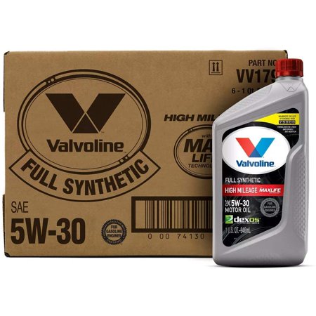 Valvoline Full Synthetic High Mileage with MaxLife Technology SAE 5W-30 Motor Oil 1 QT  Case of 6