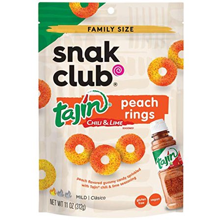 Snak Club Tajin Chili and Lime Seasoned Candy Peach Rings  11 Ounce Family Size Bag