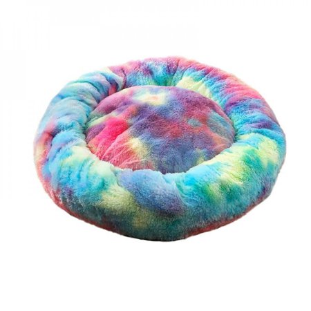 MEROTABLE Pet Dog Winter Round Plush Bed House Soft Long Plush Cat Bed for Small Dogs Cats  Blue M