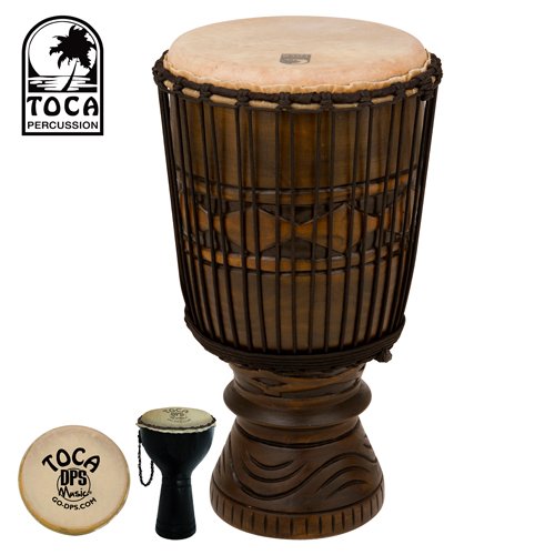 Toca TBD Bougarabou Drum with 12 Inch Calf-skin Head and African Mask Finish. Also Includes Toca Shaker (#TDS-DPS) 