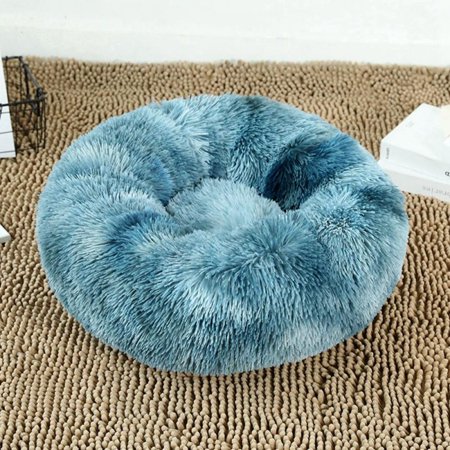 MEROTABLE Winter Warm Round Plush Dog Beds Kennel Warm Fleece Dog Bed for Medium Small Dogs Cats Dark Blue 80cm