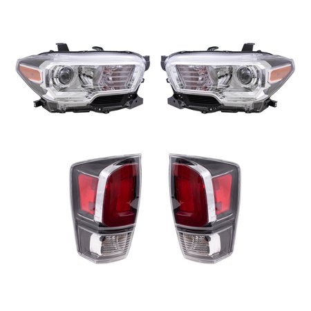 Brock Replacement Driver Left Passenger Right Halogen Combination Headlight and Tail Light 4 Pc Set for 2020-2021 Toyota Tacoma Limited 6222-0104C4