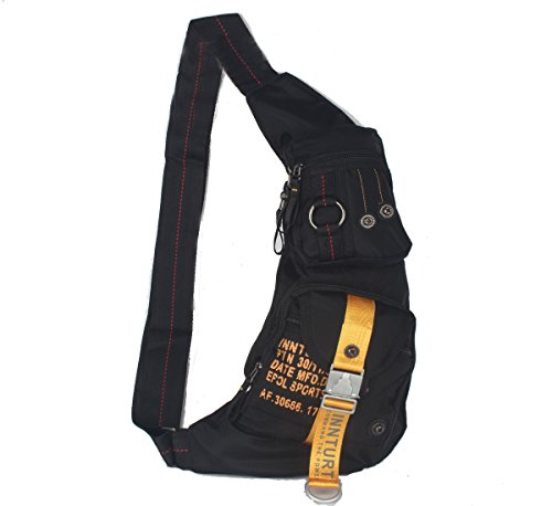 Kawei Knight Nylon Sling Bag Messenger Backpack Fanny Pack (Black&Yellow)