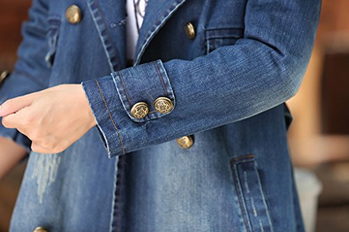 Cloudy Arch Womens Leisure Double Breasted Slim Long Windbreaker Denim Jacket(9332 Blue,Small) thumbnail