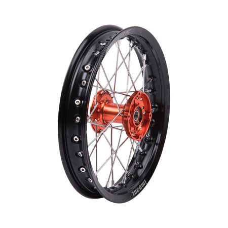 Tusk Impact Complete Wheel - Front 12 X 1.60 Black Rim/Silver Spoke/Orange Hub for Husqvarna TC 50 2017-2023