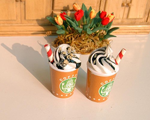 2 PCS of Starbucks Coffee Ice Cream Miniature Dollhouse 1:12 Kitchen Toys Accessories Plastic Play Food Kitchen Games for Girls