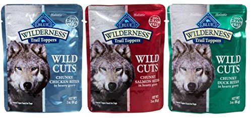 Blue Buffalo Wilderness Grain Free Trail Toppers Wild Cuts Natural Food for Dogs 3 Flavor Variety 6 Pouch Bundle: (2) Blue Wild Cuts Trail Toppers Chu