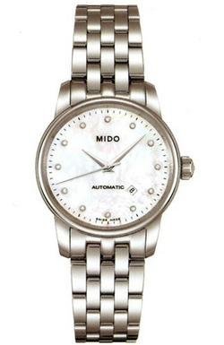 MIDO, Watches, Female, Gray, ONE SIZE, Stainless Steel Dress Watch with Date Display