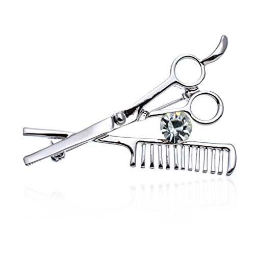 PammyJ Silvertone with Crystal Hair Stylist Brooch Pin