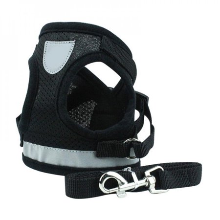 MEROTABLE Pet Dog Harness Leash Set Reflective Safety Vest for Small Medium Dogs Cat Black XS