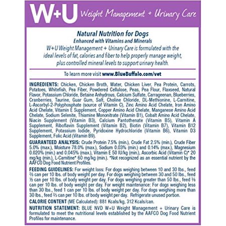 Blue Buffalo Natural Veterinary Diet Weight Management + Urinary Care for Dogs 12.5oz