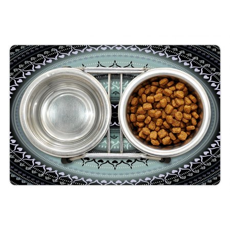 Mandala Pet Mat for Food and Water  Vintage Yantra with Lines Path of Soul Inner Peace Energy Cosmos Design  Non-Slip Rubber Mat for Dogs and Cats  18