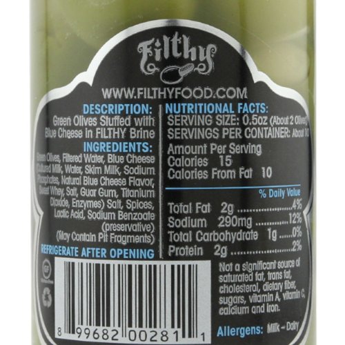 Filthy Blue Cheese Stuffed Olives  Premium Cocktail Garnish  8.5 Oz Jar (2-Pack) thumbnail