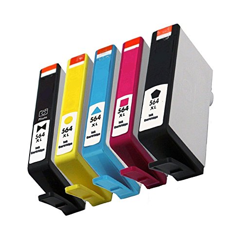 QINK 5 Pack (BK PBK C M Y) COMPATIBLE HIGH YIELD 564XL Ink Cartridge Replacement for HP564XL Use for HP PhotoSmart 7510 7520 7525 C6350 B8550