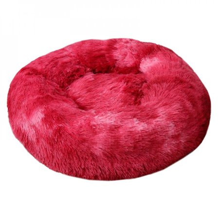 MEROTABLE Winter Warm Round Plush Dog Beds Kennel Warm Fleece Dog Bed for Medium Small Dogs Cats Wine Red 50cm