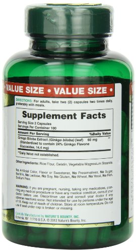 Nature's Bounty Ginkgo Biloba 60mg Capsules, 200-Count Bottle thumbnail