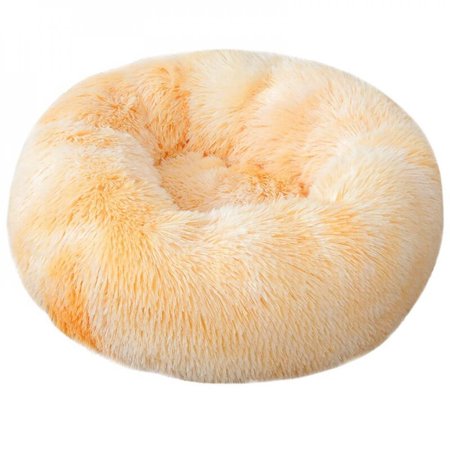 MEROTABLE Winter Warm Round Plush Dog Beds Kennel Warm Fleece Dog Bed for Medium Small Dogs Cats Yellow 60cm