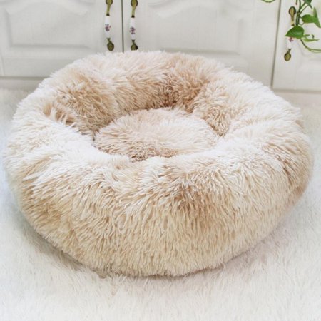 MEROTABLE Winter Warm Round Plush Dog Beds Kennel Warm Fleece Dog Bed for Medium Small Dogs Cats Khaki 40cm