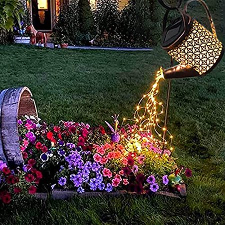 Solar Garden Lights - Waterproof Watering Can Warm White LED Path Lights Waterfall Fairy Lights with Bracket  Retro Metal String Lights Decorative Art