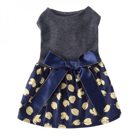 Sonbest Dog Dress Spring Summer Bow-Knot Pet Wedding Dresses Printed Skirt Dog Clothes Pet Clothing for Chihuahua Small Large Dog Gray M