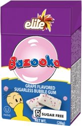 Elite Bazooka Grape Flavored Bubble Gum Sugar Free - Passover - 1 OZ