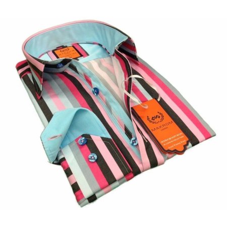 Men Makrom London Turkey Shirt Wrinkle Free Cotton Mix 6249 23 Pink Blue Stripe