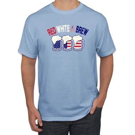 Wild Bobby  July 4th Beer Party Red White and Brew USA  Americana/American Pride  Men Graphic Tee  Light Blue  3X-Large